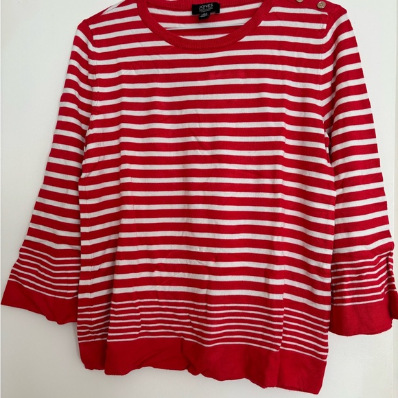Jones New York Red and White Striped Long Sleeve Sweater - Picture 1 of 3